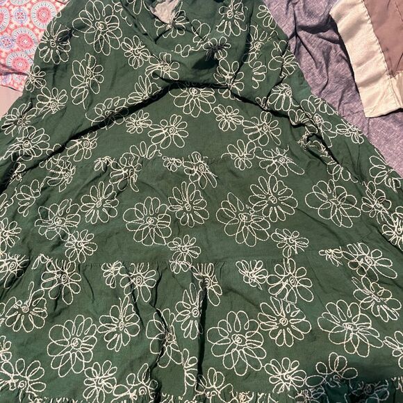 Zara Diana Floral Embroidered Tiered Mini Dress Linen Long Sleeve Green L - Picture 12 of 12